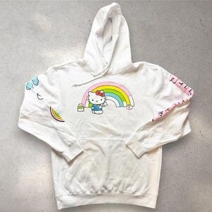 Hello Kitty Rainbow Hoodie Large White Sanrio Graphic Womens Unisex Y2K